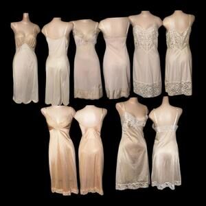 Vintage Lot Of 5 Lacy Nylon Fancy Full Slips Sz 32 VF Snowdon  Lorraine & More